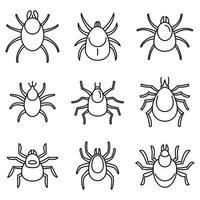 Dust mite icons set, outline style vector