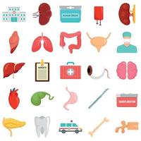 Donate organs icons set, flat style
