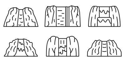 Waterfall icons set, outline style vector