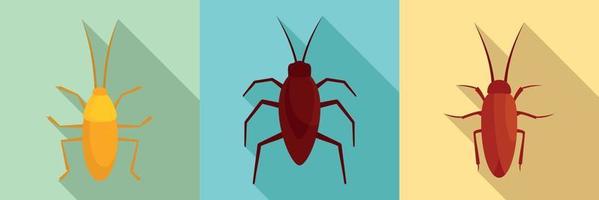 Cockroach icons set, flat style vector