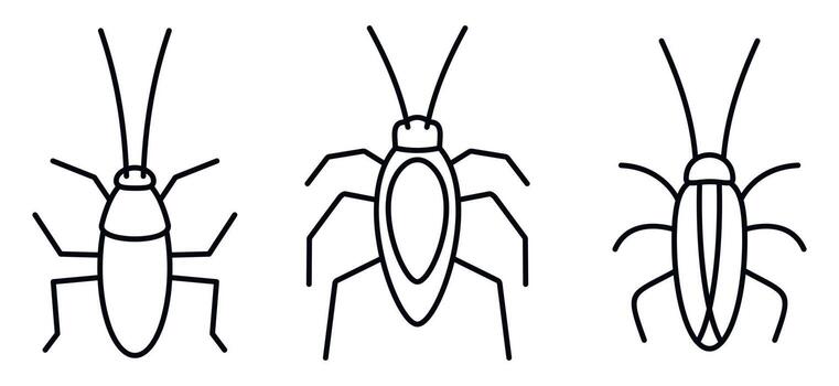 Cockroach bug icons set, outline style vector