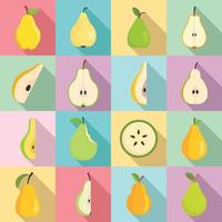 Pear icons set, flat style vector