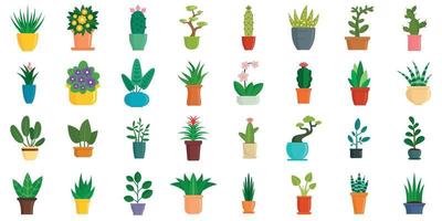 Houseplants icons set, flat style vector