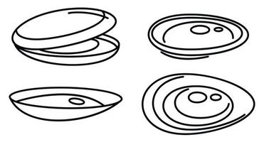 Mussels food icons set, outline style vector