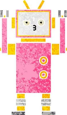 retro illustration style cartoon robot