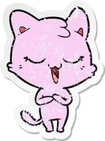 distressed sticker of a happy cartoon cat vector