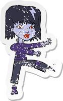 retro distressed sticker of a cartoon undead girl vector