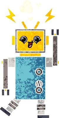retro illustration style cartoon robot