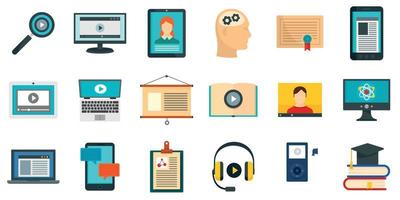 Interactive learning icons set, flat style vector