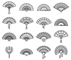 Paper handheld fan icons set, outline style vector