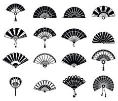 Japanese handheld fan icons set, simple style vector