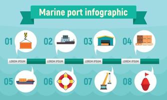 infografía de puerto marítimo, estilo plano vector