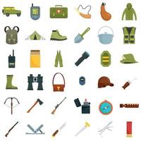 Hunting equipment icons set, flat style vector