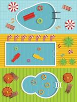 Summer pool banner horizontal set, flat style vector