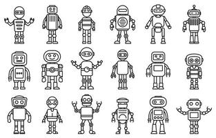 Humanoid robot icons set, outline style vector