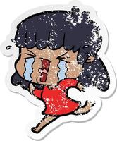 distressed sticker of a cartoon woman in tears vector