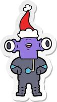 friendly sticker cartoon of a alien wearing santa hat vector