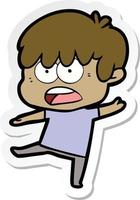 sticker of a worried cartoon boy vector