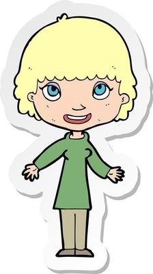 sticker of a cartoon happy woman