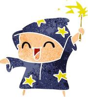 retro cartoon of a happy little wizard vector