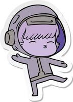 sticker of a cartoon curious astronaut vector