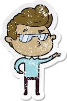 distressed sticker of a cartoon cool guy vector