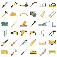 Carpenter icon set, flat style vector