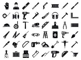 Masonry worker tools icon set, simple style vector