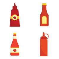 conjunto de iconos de salsa de tomate, estilo plano vector