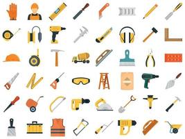 Masonry worker icon set, flat style vector