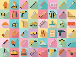 Masonry worker icon set, flat style vector