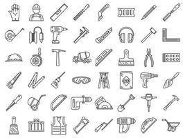 Masonry worker construction icon set, outline style vector