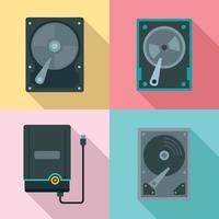 Hard disk icons set, flat style vector