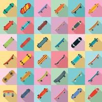 Skateboard icons set, flat style vector