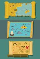 Map of treasure banner horizontal set, flat style vector