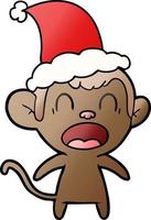 shouting gradient cartoon of a monkey wearing santa hat vector