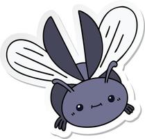 sticker of a quirky hand drawn cartoon flying beetle vector