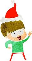 happy retro cartoon of a boy wearing santa hat vector