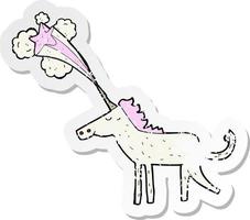 retro distressed sticker of a cartoon magical unicorn vector