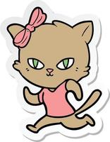 sticker of a cute cartoon cat jogging vector