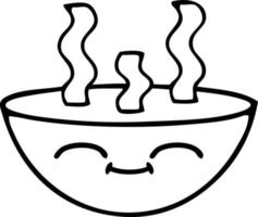 line drawing cartoon bowl of hot soup vector