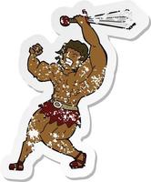 retro distressed sticker of a cartoon barbarian hero vector