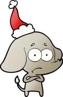 gradient cartoon of a unsure elephant wearing santa hat vector