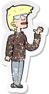 retro distressed sticker of a cartoon woman wearing spectacles