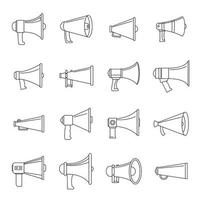 Megaphone loud speaker icons set, outline style vector