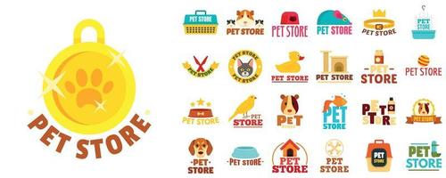 conjunto de logotipos de tiendas de mascotas, estilo plano vector
