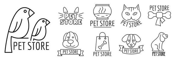 Zoo pet shop logo set, outline style vector