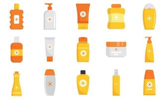 Cosmetic sun protection icon set, flat style vector
