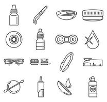 Optical contact lens icon set, outline style vector