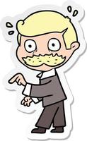 sticker of a cartoon man with mustache making a point vector